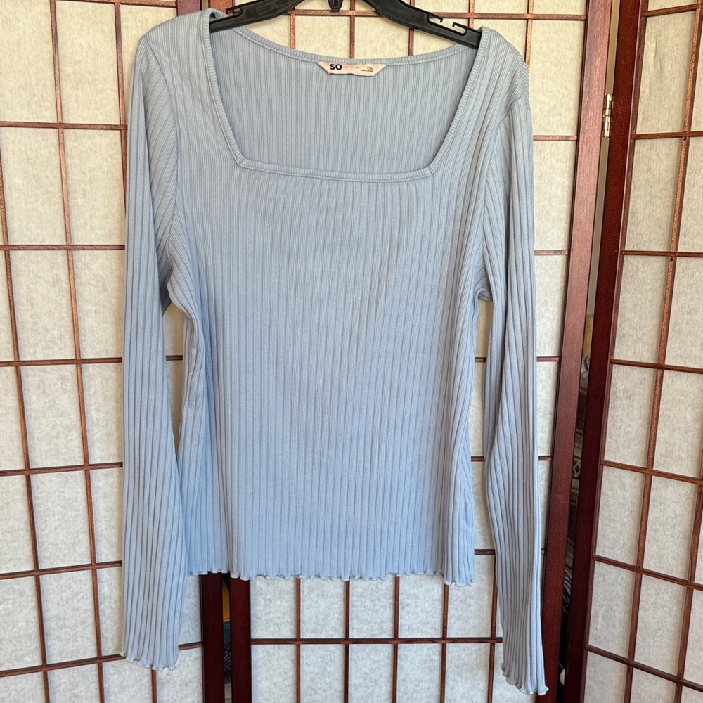 SO Blue Ribbed Long Sleeve Top Size XXL